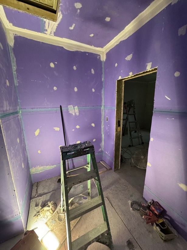 The bathroom at the drywall stage